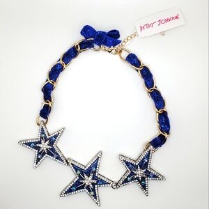 Betsey Johnson Heavenly Creatures Frontal Crystal Blue Star Necklace, NWT